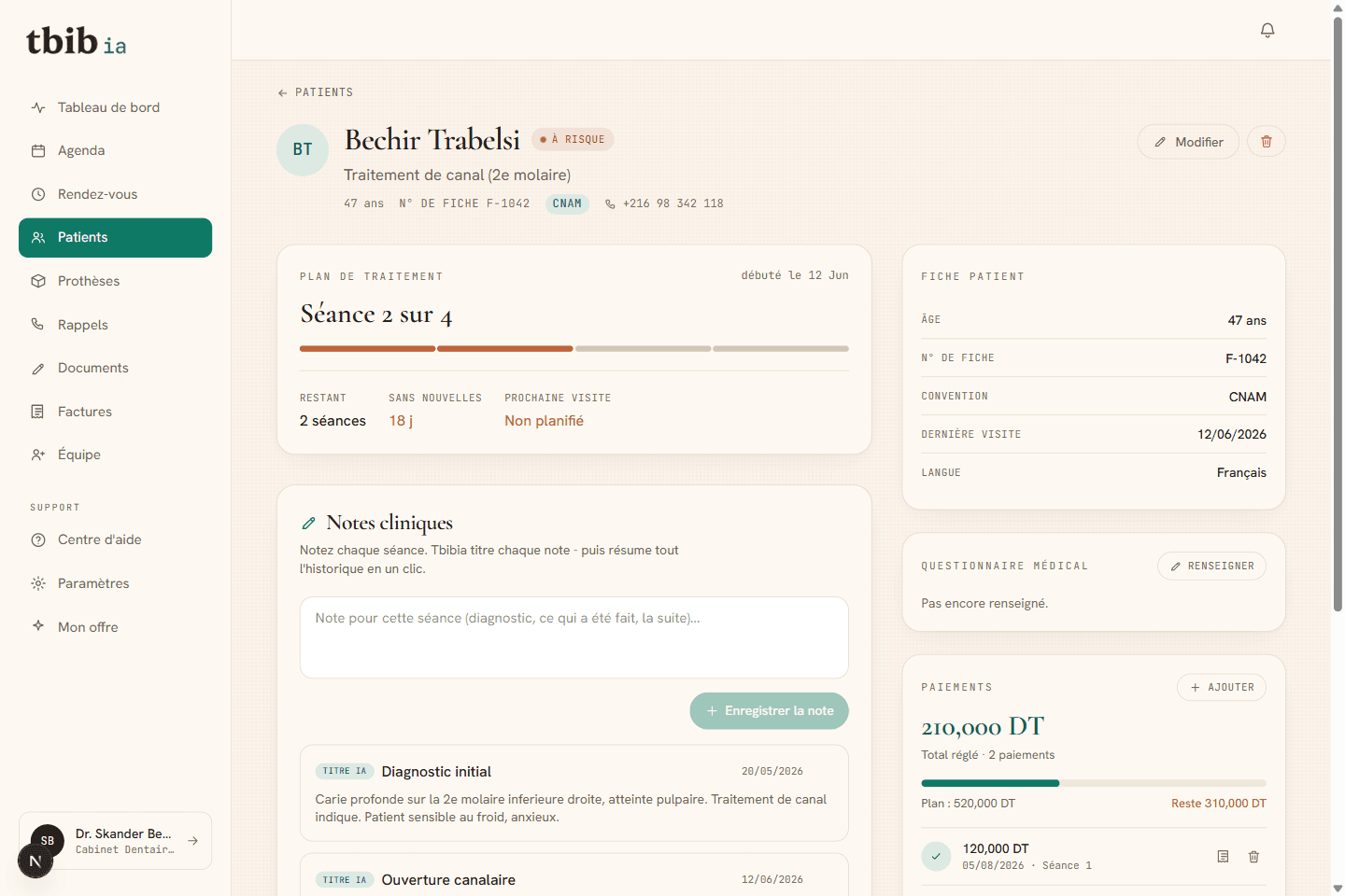 Fiche patient Tbibia